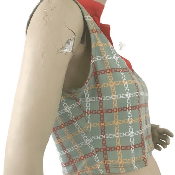 Julia Women's Plaid Collared V-neck Sleeveless Waistline Tank Top Size Large NWT - Picture 4 of 11